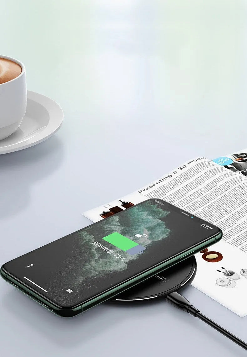Black kuulaa KL-CD16 wireless disc phone charger with Micro USB port and LED indicator