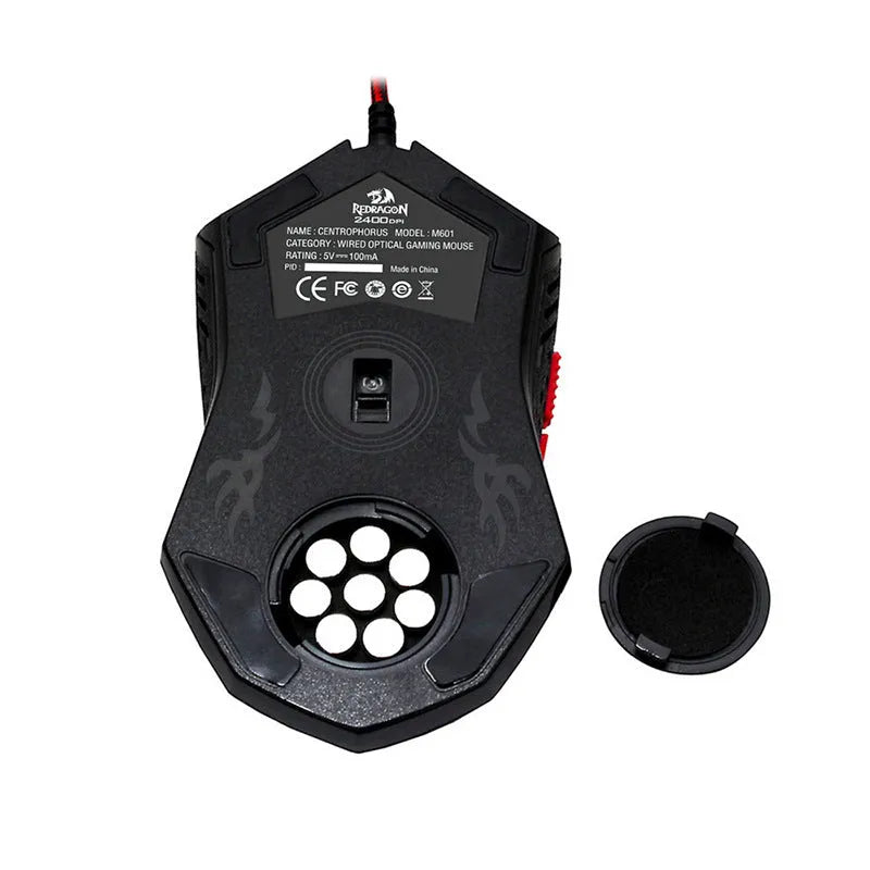 Black red USB wired optical gaming mouse with ergonomic design and six programmable keys