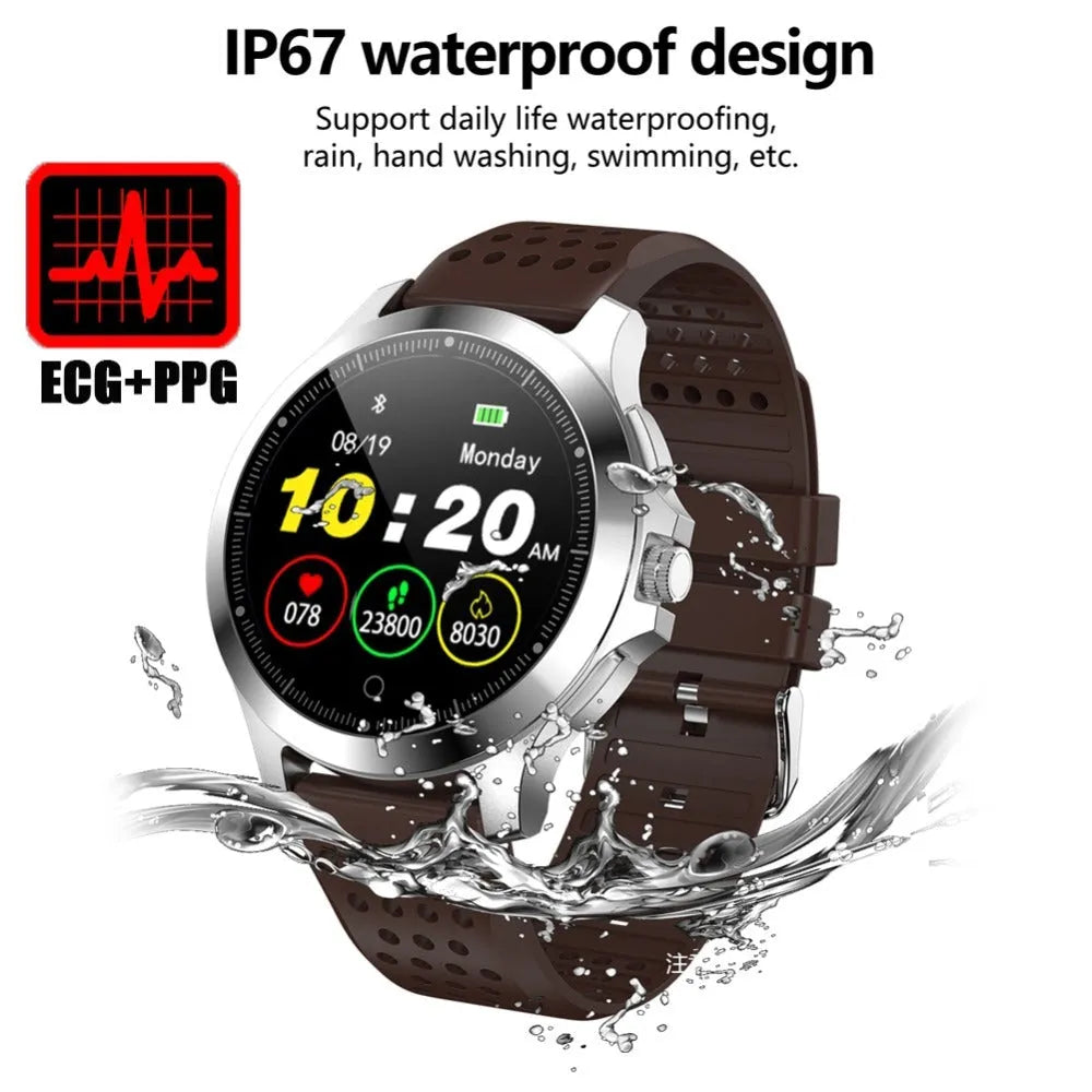 Stainless steel ECG smart bracelet with round colour screen and TPU strap