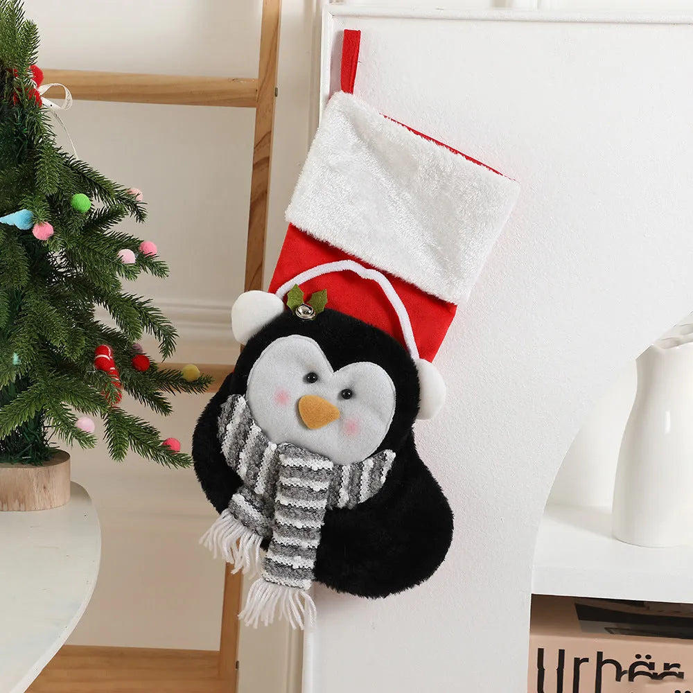 Cartoon Santa Claus cloth gift bag in Fox design with pendant, 43cm long