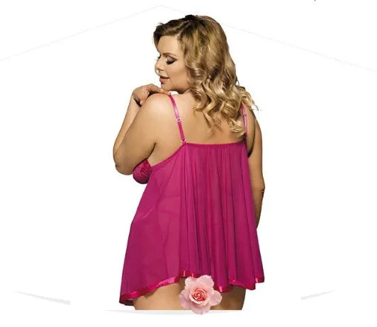 Purple seamless mesh and lace lingerie sleepdress for women, shown on a hanger.