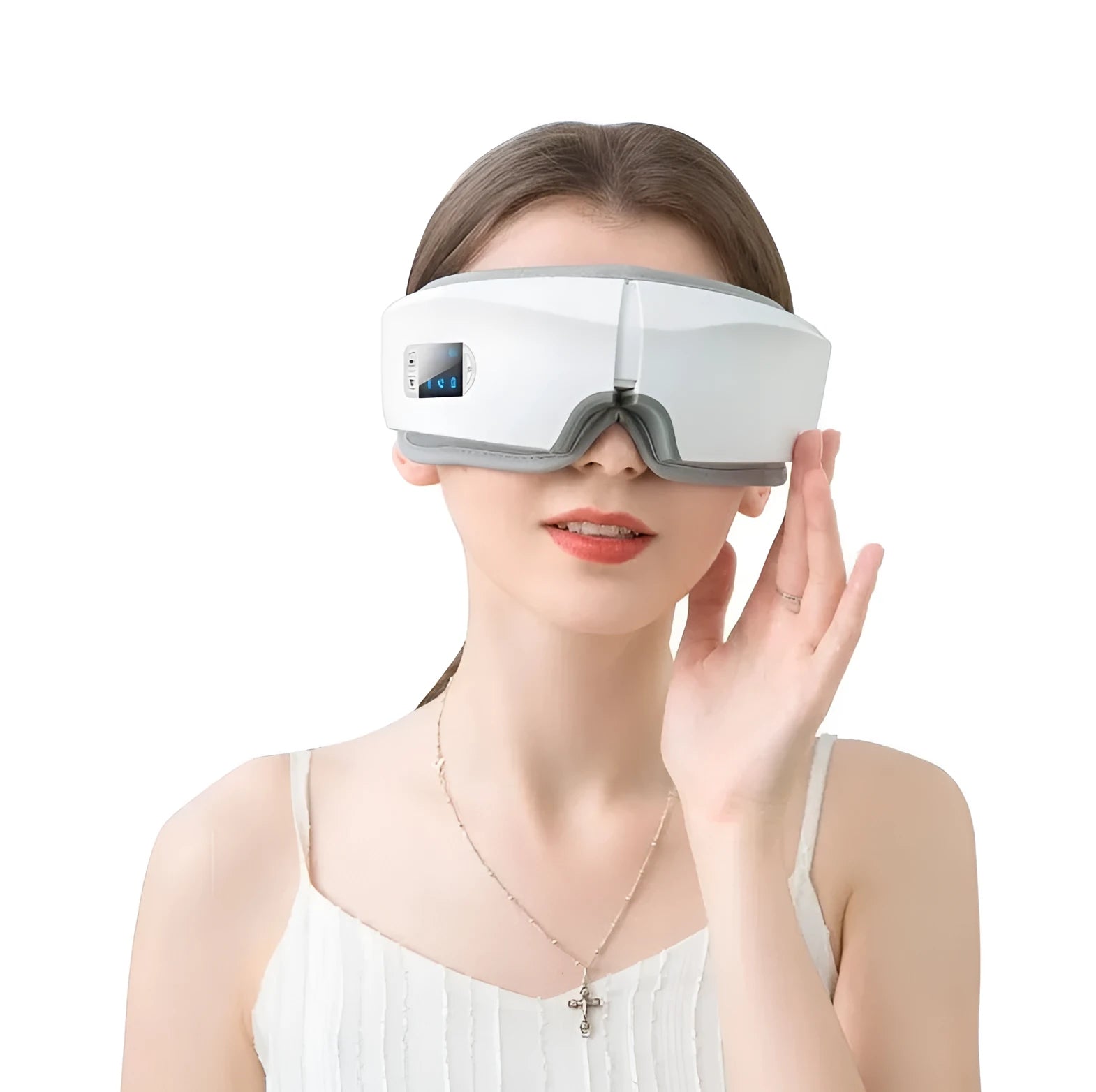 3D 4D rechargeable eye massager with Bluetooth, black colour, foldable design, LCD screen