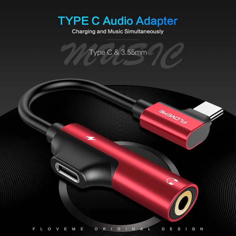 Lighting audio charging splitter adapter black anodised aluminium alloy 5V1A with earphone and charging cable connected