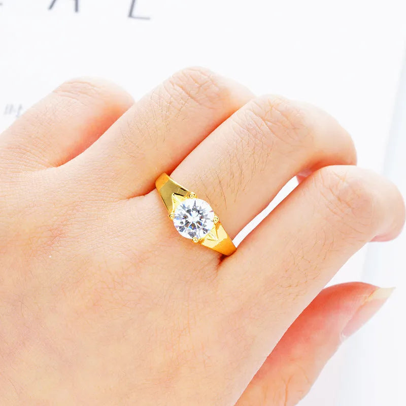 Adjustable Vietnam placer gold zircon ring for women in six colour options on a white background.