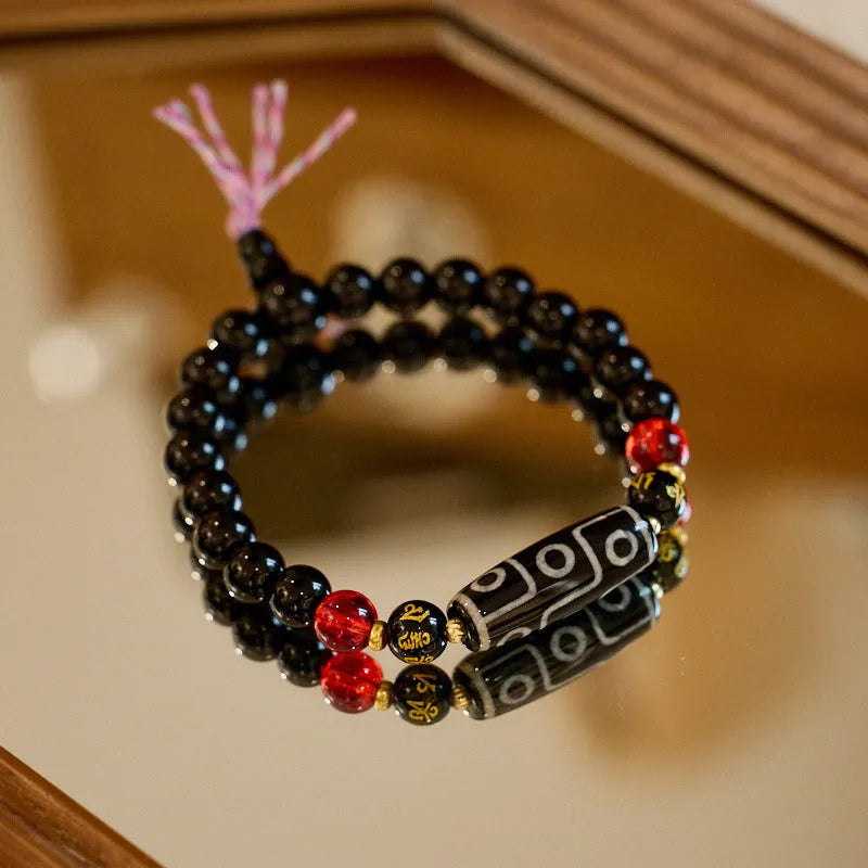 8mm Tibetan agate dzi bead bracelet with geometry shape and retro ethnic styling