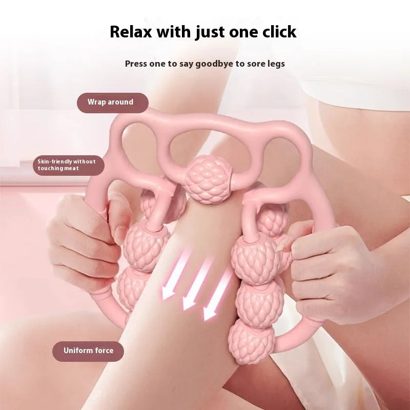 Bear double row ring clip leg massager showing ten three rounds massage points in autumn cherry pink colour