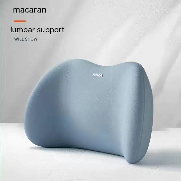 Black memory foam car headrest pillow and matching lumbar support pillow with a milk silk cover.
