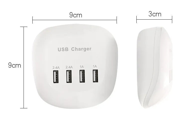 USB charger with choice of EU or US plug styles for 5V 2400mA device charging
