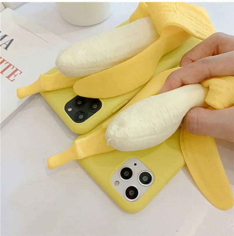 Yellow banana-shaped silicone phone case with unzip feature for iPhone protection