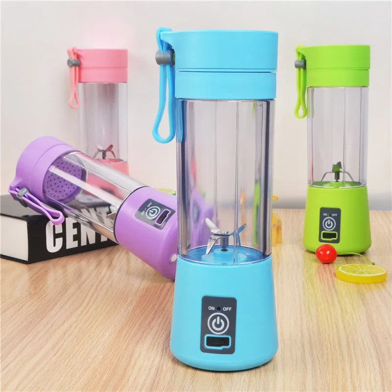 Mini USB electric fruit juicer with stainless steel blade in pink colour