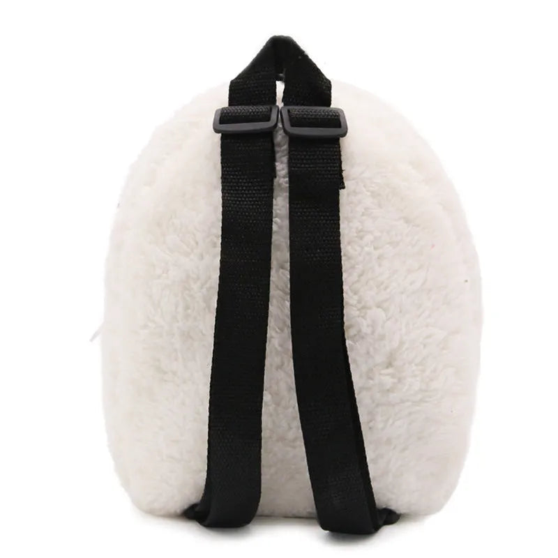 Panda school bag in cotton, small size, 56-75L capacity, with bow and black ears, certificate bag, no shoulder straps.