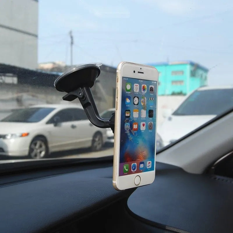 Black magnetic car phone holder with 360-degree rotation for dashboard and windshield mounting
