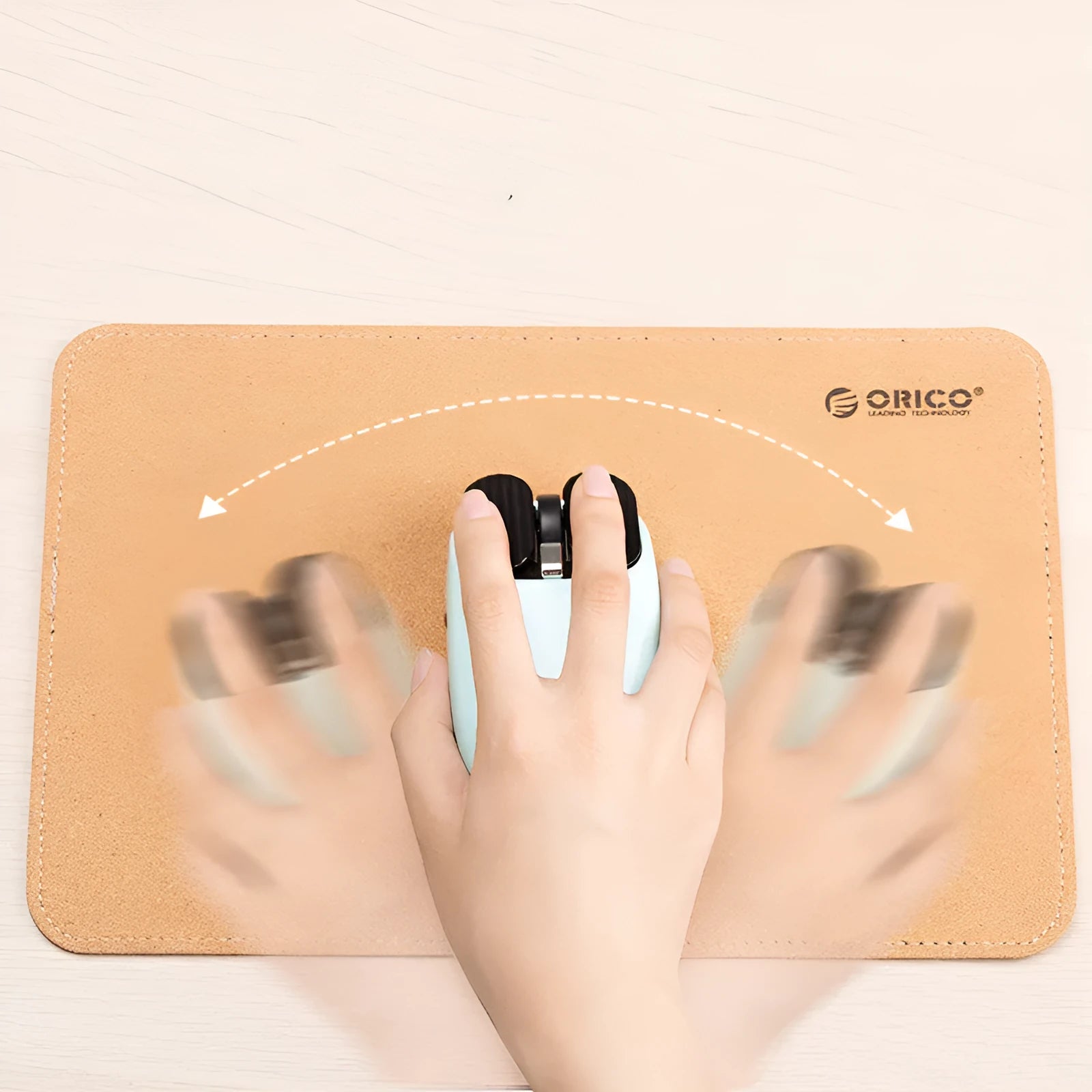 ORICO CMP-CF natural cork mouse pad with ground surface finish in brown cork colour on a desk