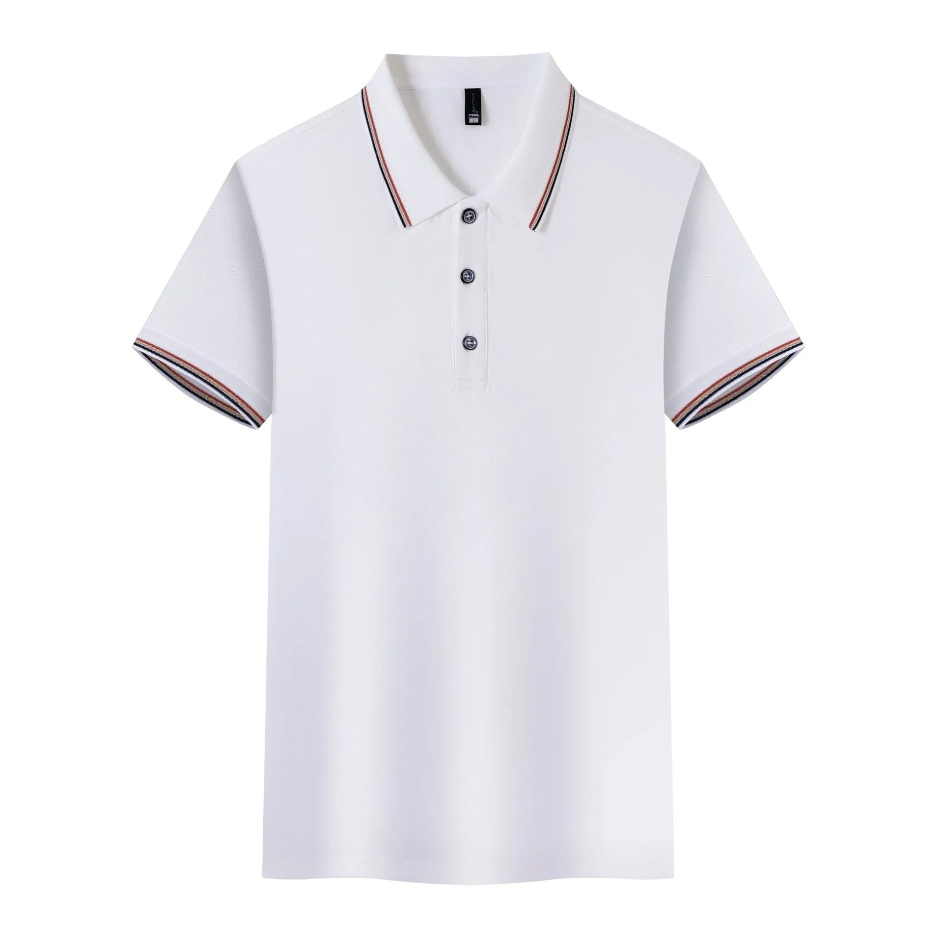 Ice silk polo shirt in solid colour on hanger, showing button placket and collar.