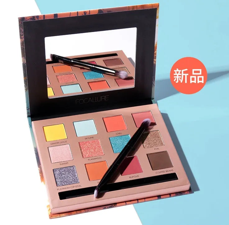 Focallure Shining Eyeshadow 12 Colors Palette with twelve powder eye shadow shades in a compact case