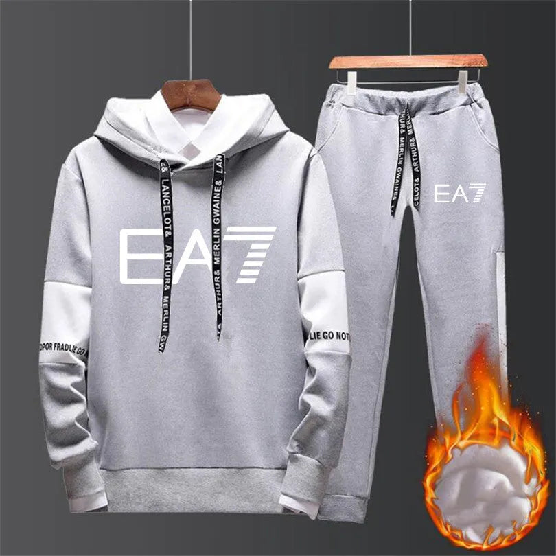 Two-piece fleece casual tracksuit set for women in black and grey colour combination