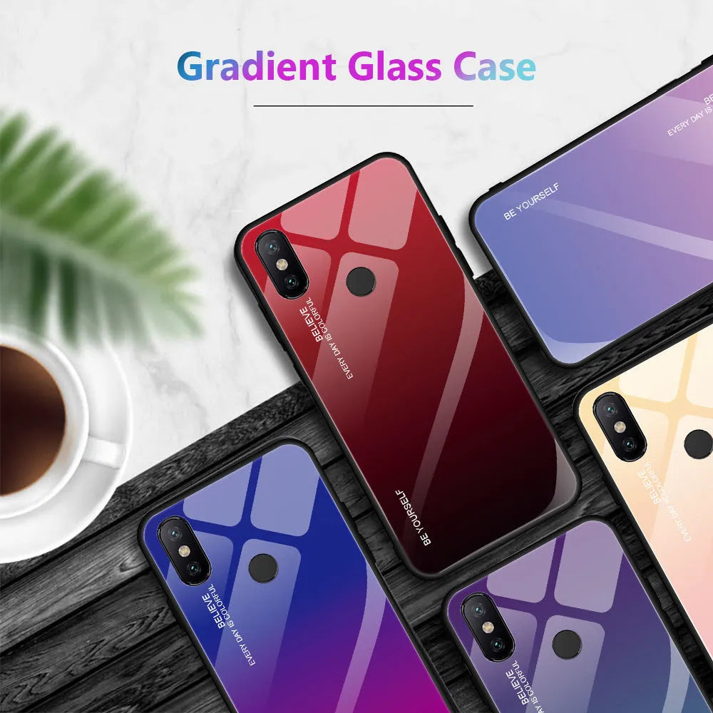 Gradient colour-shift phone case with tempered glass back for Redmi smartphones