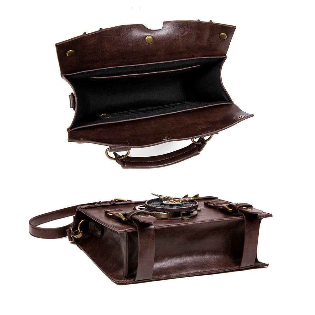 Bronze steampunk industrial retro shoulder bag with pillow construction