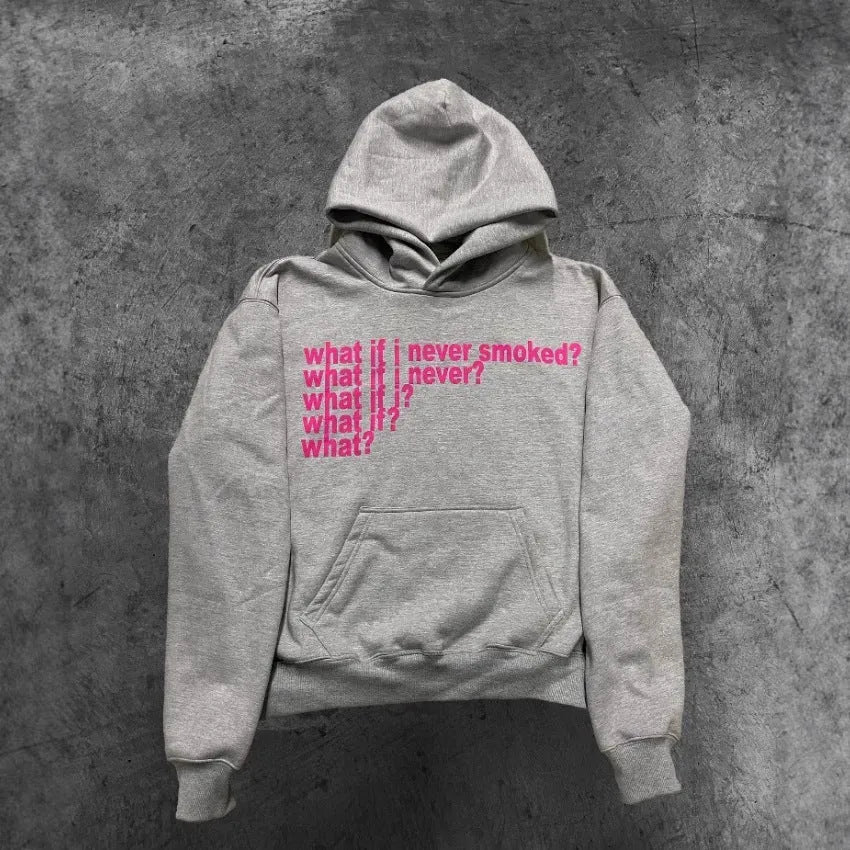 Black heavyweight hooded sweater with letter print and figures pattern design, regular sleeves, pullover style