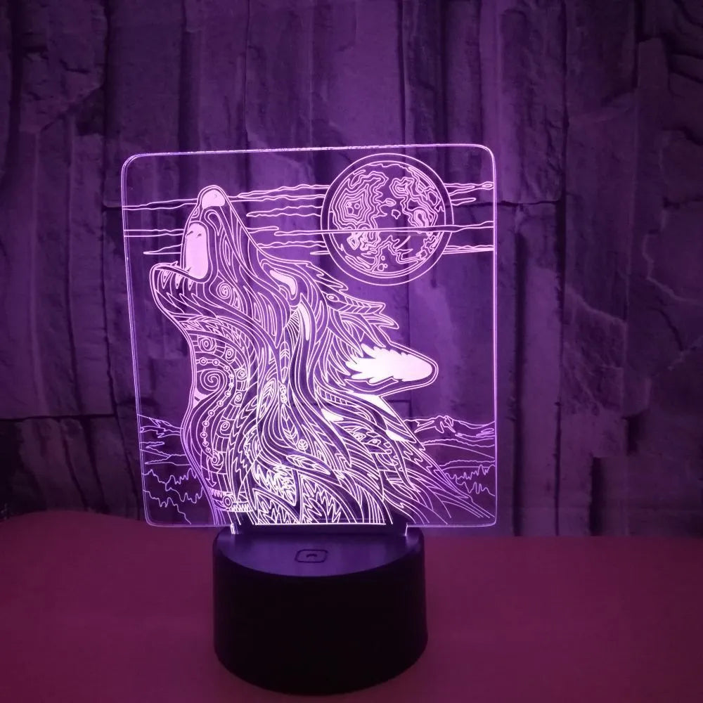 Colour-changing LED desk lamp with acrylic shade and remote control on wooden desk