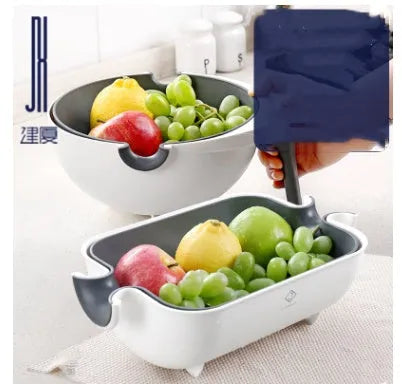 PP double drain basket bowl kitchen strainer with fine filter holes for washing fruits vegetables round 21-23cm