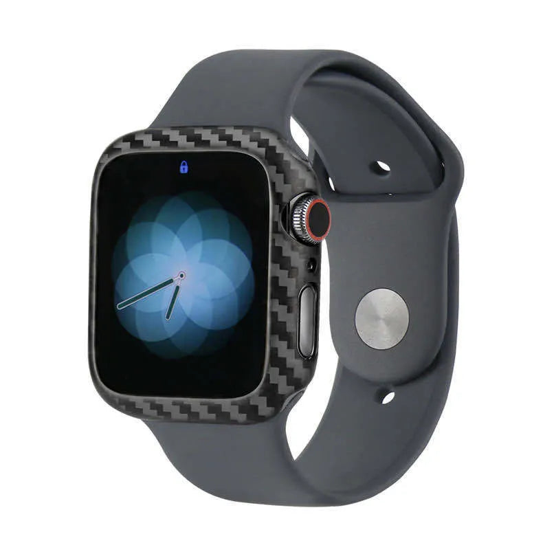 Apple Watch 4 44mm black leather case showing ultra-thin, half-wrap design.