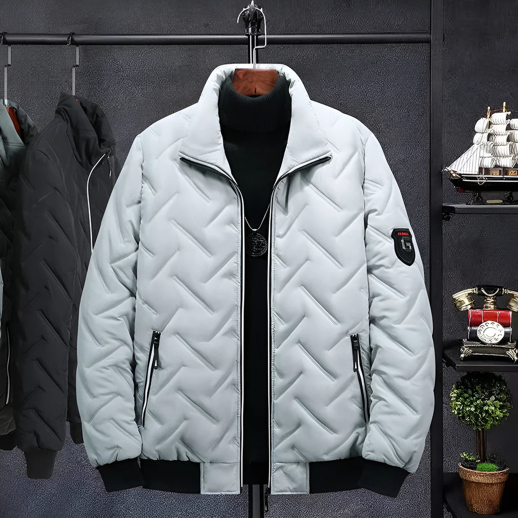 Men's short cotton-padded coat with stand collar, gray, black, bean green, sizes L-5XL