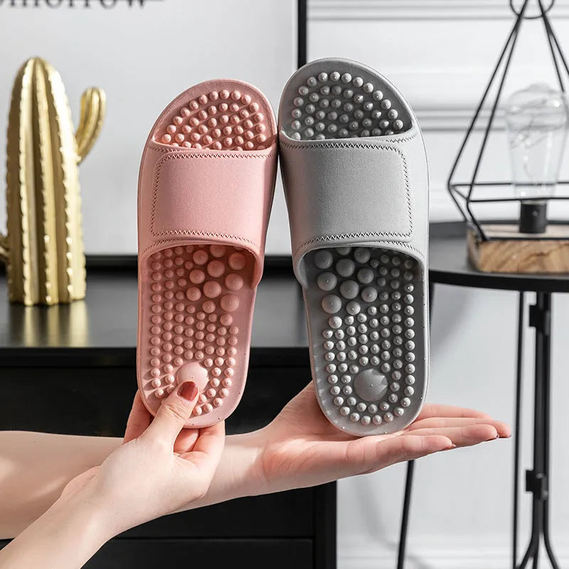 Non-slip soft bottom PVC slippers with massage nubs, available in multiple colours for men and women