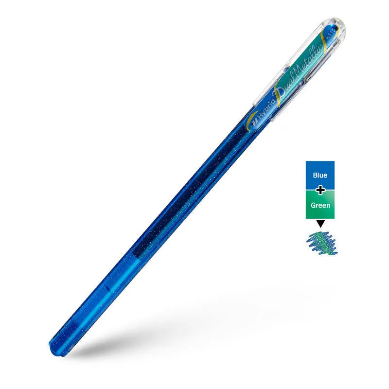 Flash K110 1.0mm gel pen with pearlescent glitter ink in eight colour options on white paper.