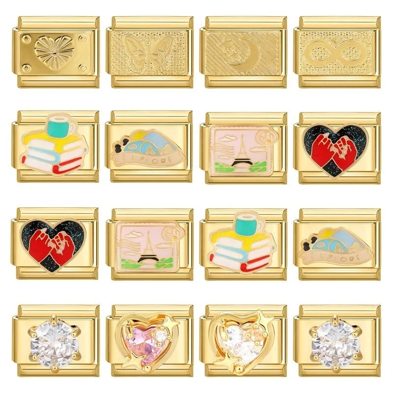 DIY light luxury creative Italian bracelet accessory pendant stainless steel 1x0.9cm drip oil finish gold background