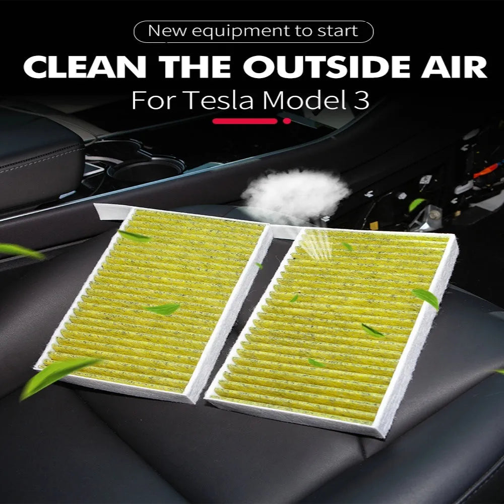 Tesla Model 3 cabin air filter with activated carbon and non-woven cloth media