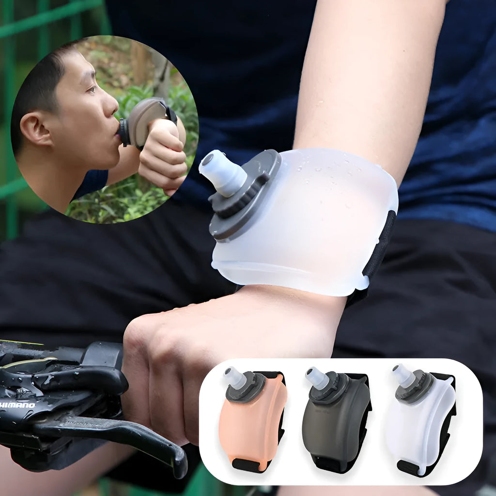 Orange wrist water bottle with velcro strap for running and cycling