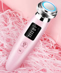 Pink skin rejuvenation instrument handheld facial cleansing beauty device showing dimensions