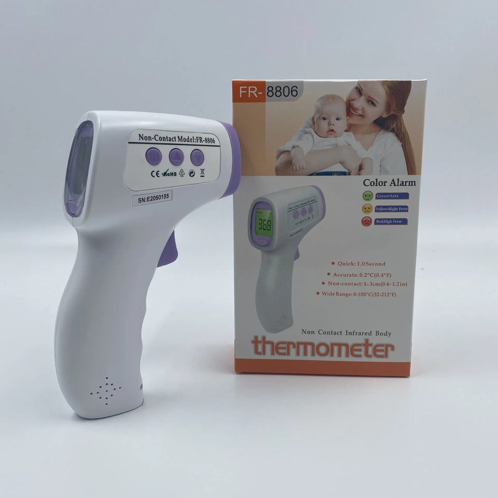 White digital non-contact thermometer for one-touch temperature measurement.