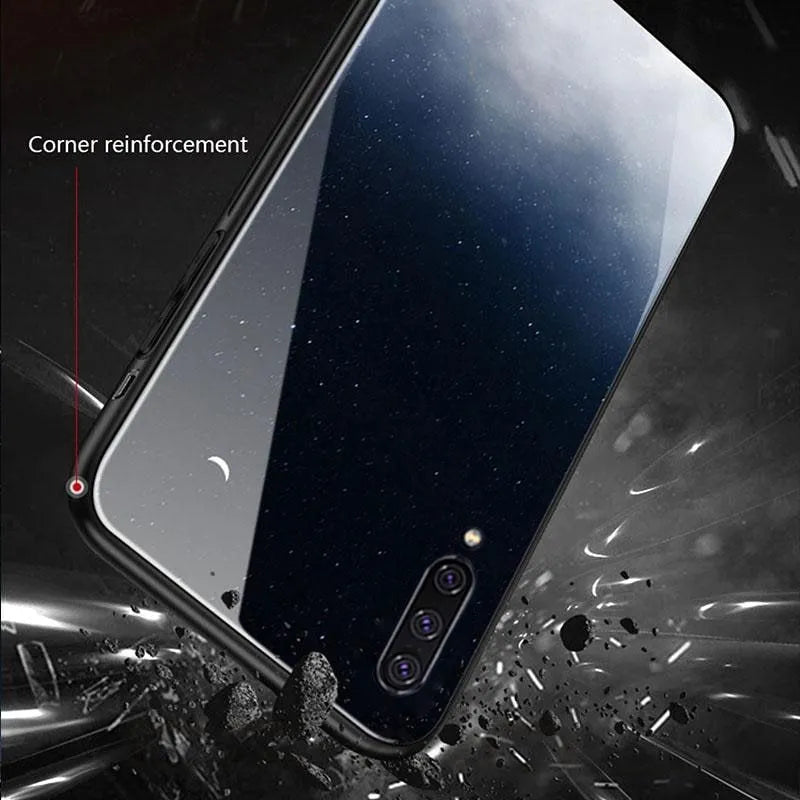 Slim black silicone phone case shown next to a navy blue version for Samsung and iPhone models.
