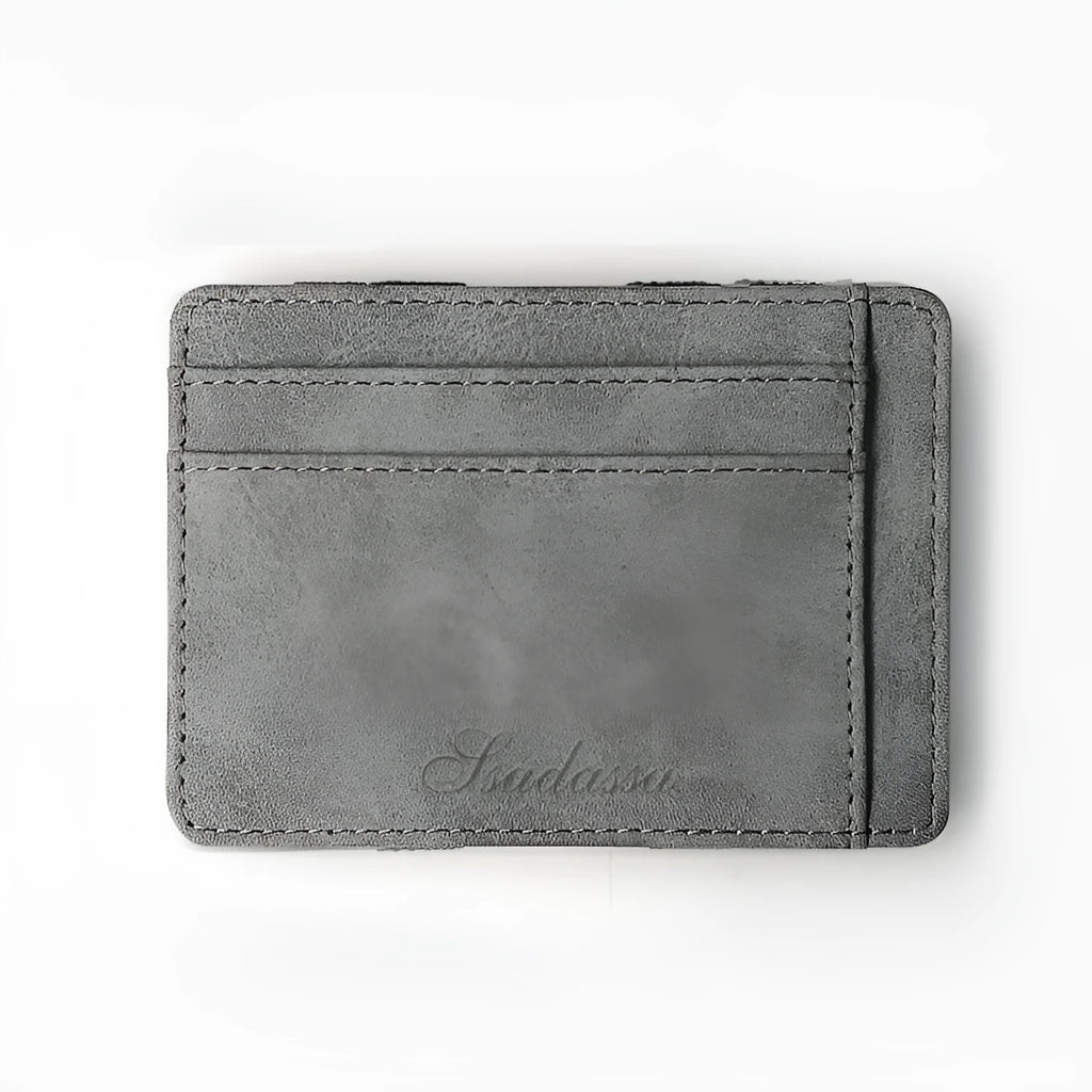 Korean style matte leather magic wallet showing horizontal square shape and sewing line detailing