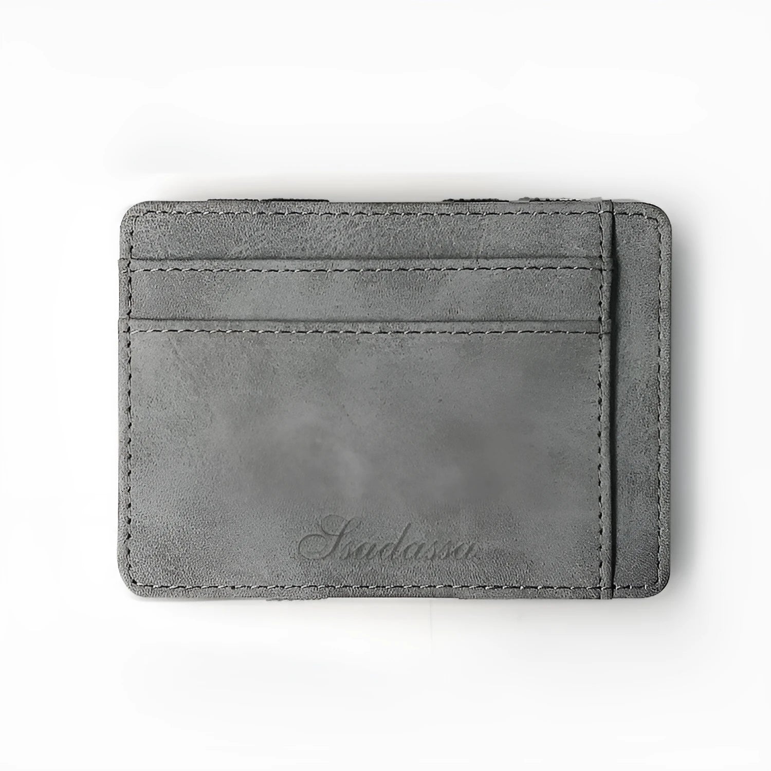 Korean style matte leather magic wallet showing horizontal square shape and sewing line detailing