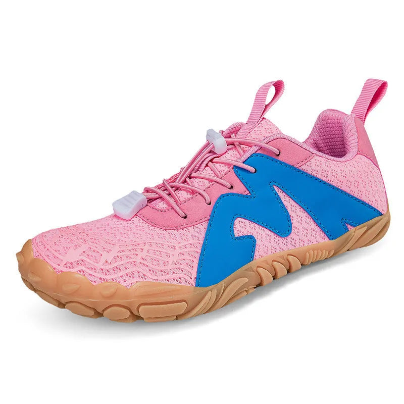A pair of sports climbing shoes with a breathable Flyknit lining and rubber outsole.