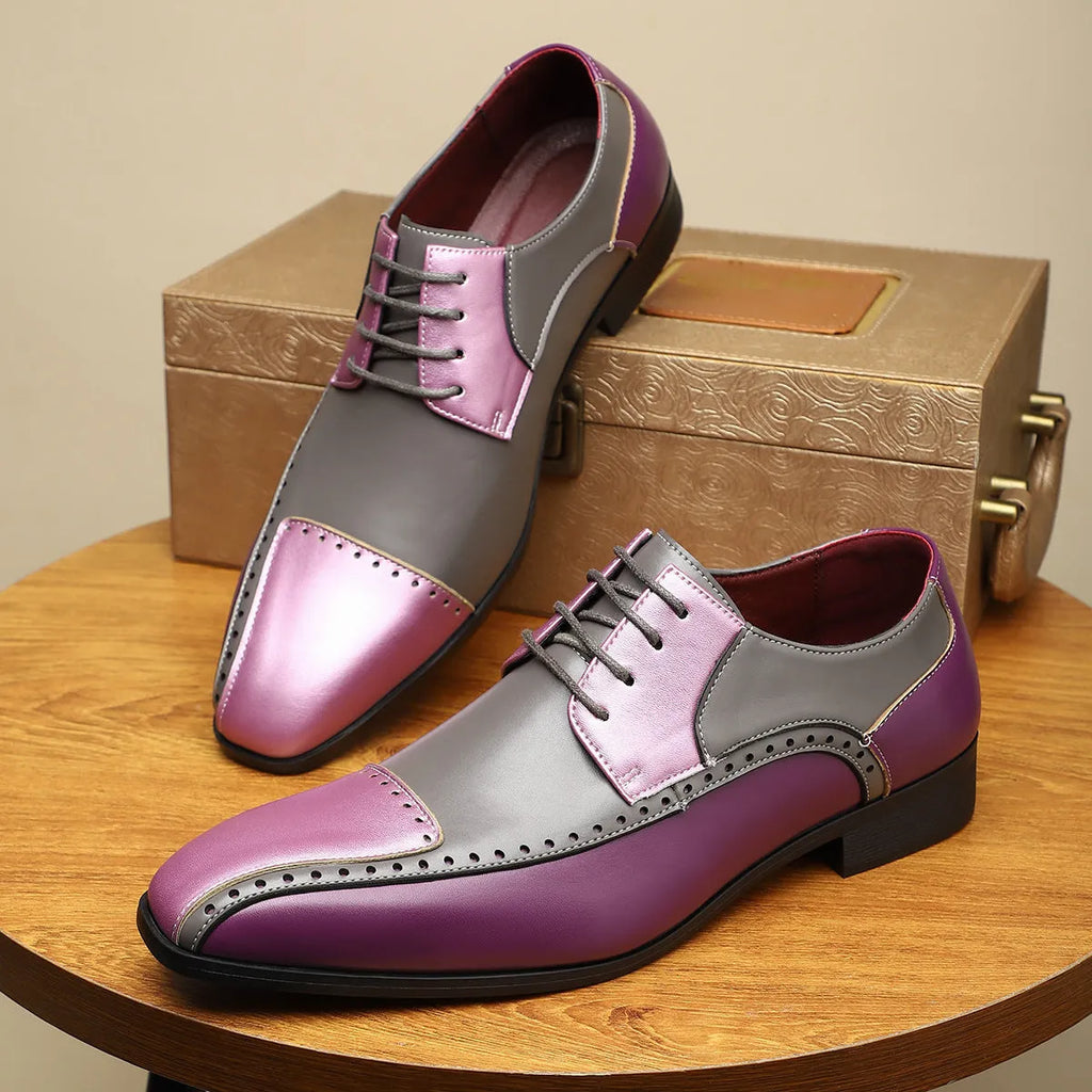 Men's leather shoes in three colours with stitching detail on artificial PU upper and leather toe cap