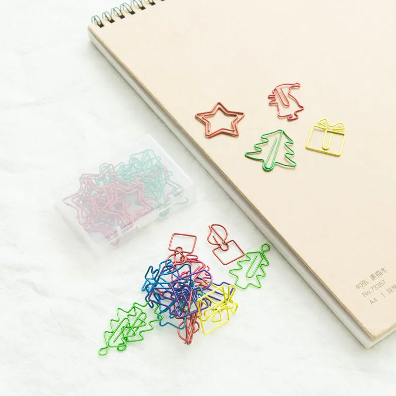 18 Christmas shaped coloured metal paper clips for festive document organisation