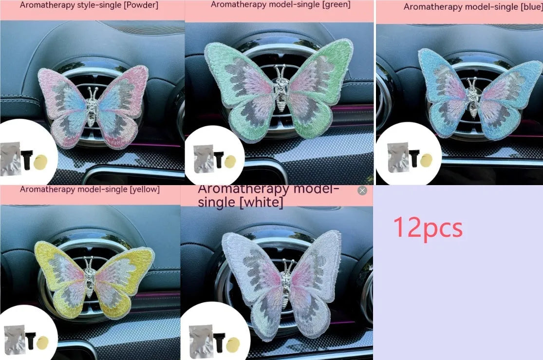 Moving embroidery butterfly fabric car centre console air vent decoration in multiple colour options
