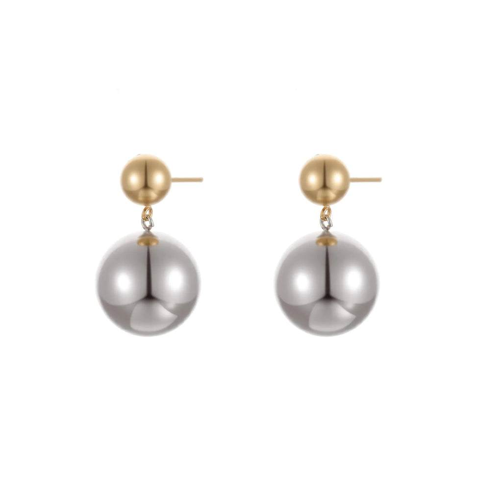 Round bead stainless steel colour-block ear studs with geometric design and electroplated finish