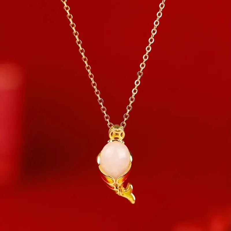 Copper carp red rope hand strap and necklace jewellery set with electroplated finish
