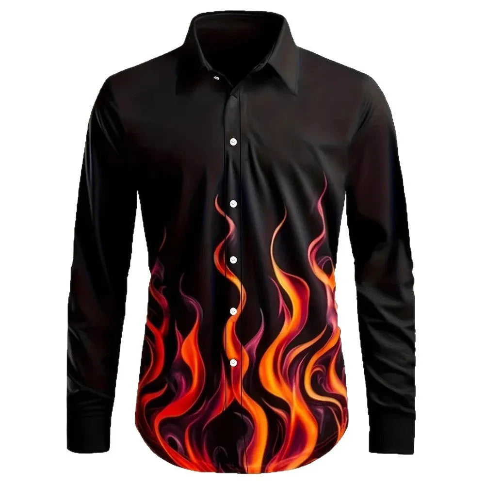 Men's Hawaiian style long sleeve shirt with floral pattern in loose fit cardigan design