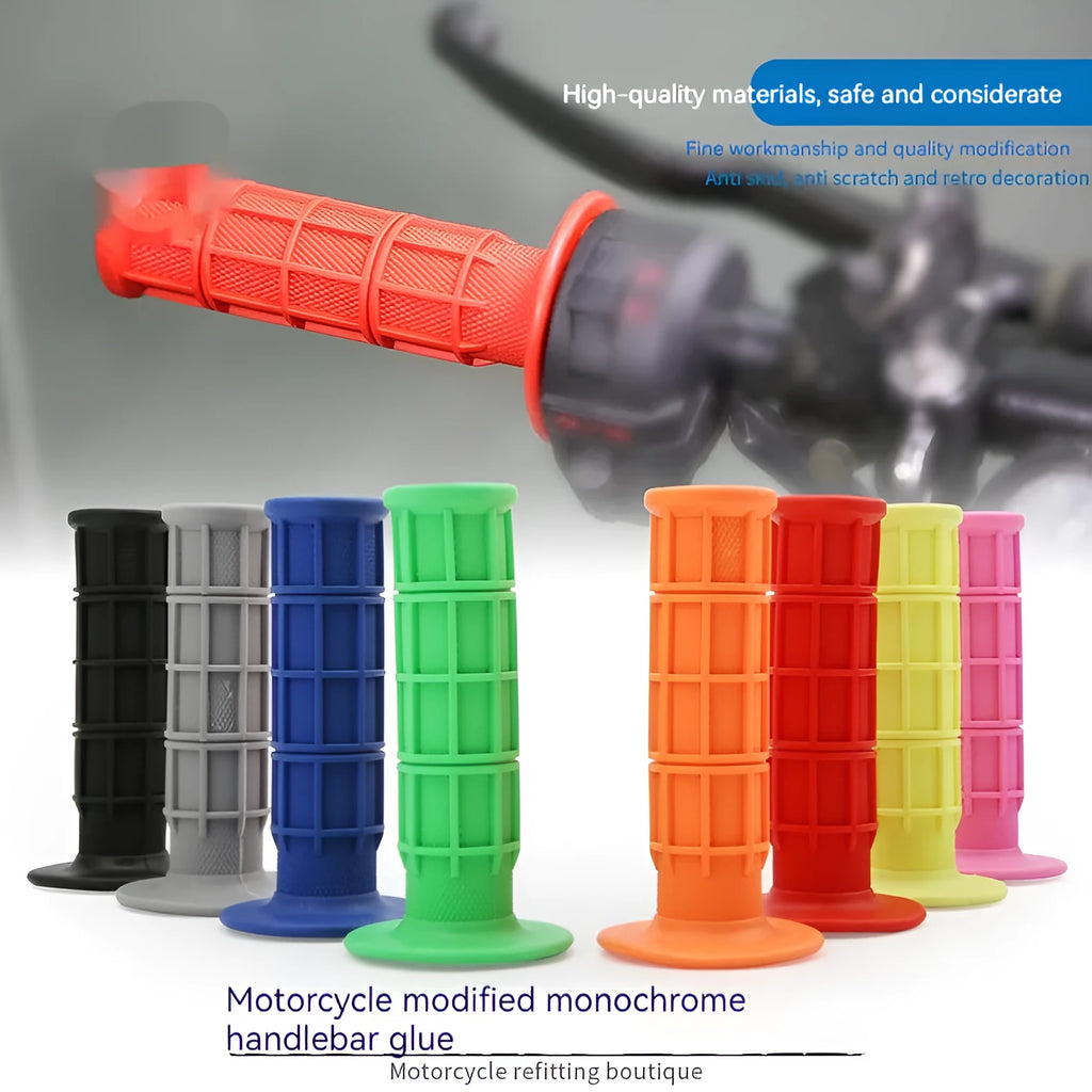 22mm motorcycle handlebar grips in eight colour options showing rubber construction