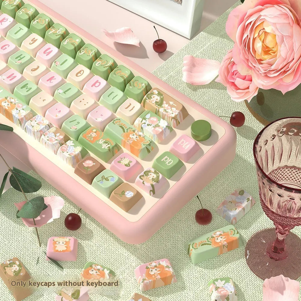 Summer Garden design mechanical keyboard keycaps with sublimation printing in 138-key or 158-key set options