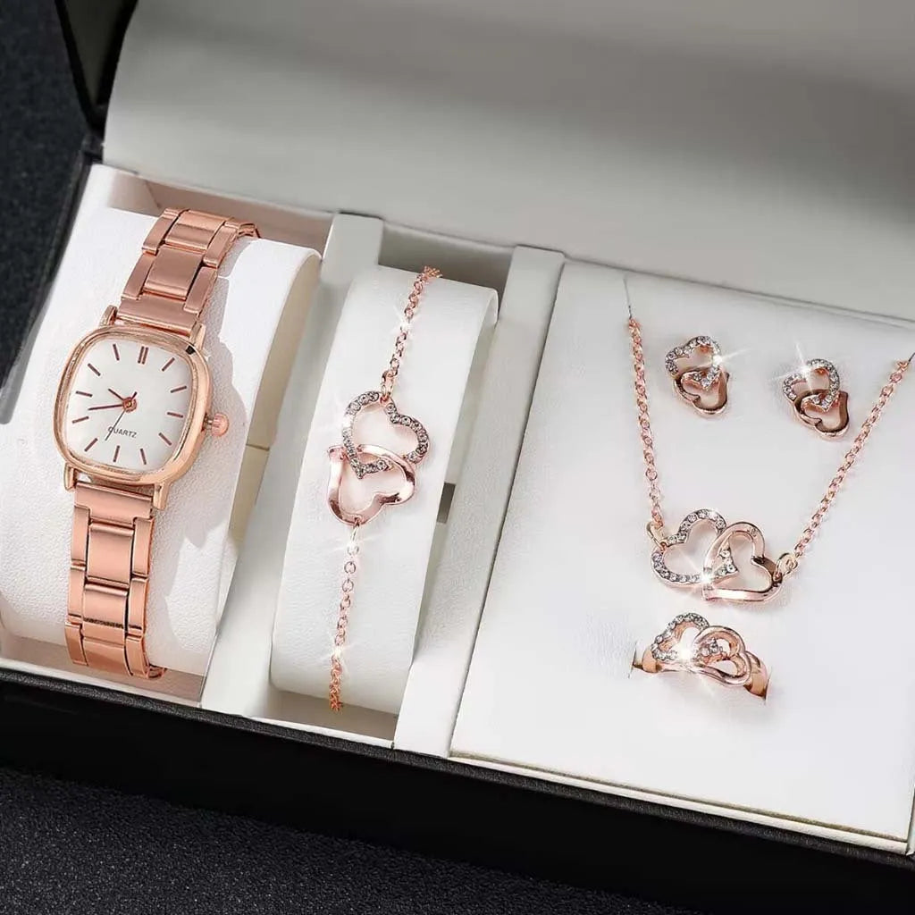 Women's alloy quartz watch with square or round case, Roman numeral or surface number dial, silver or rose gold finish, 10mm thick.