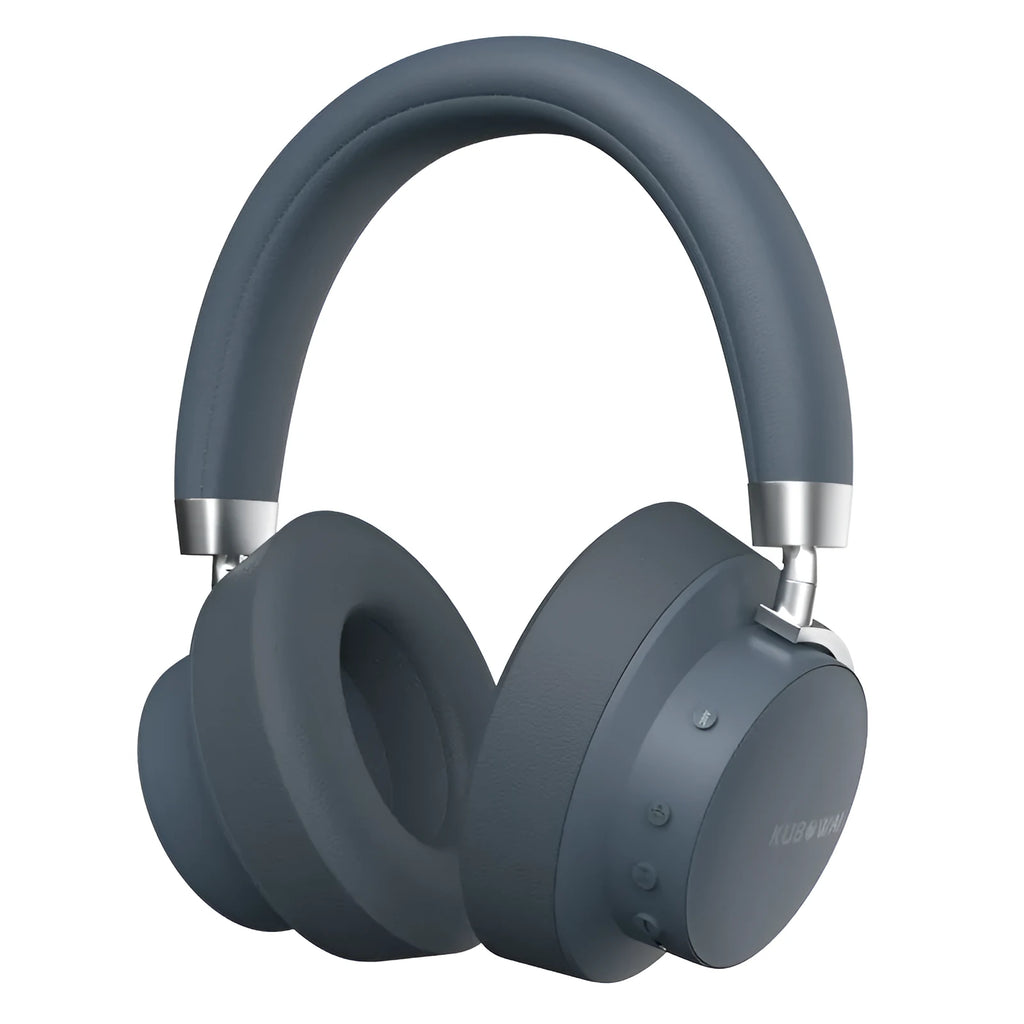 Grey sports wireless Bluetooth headset with head-mounted design and dual-ear stereo sound