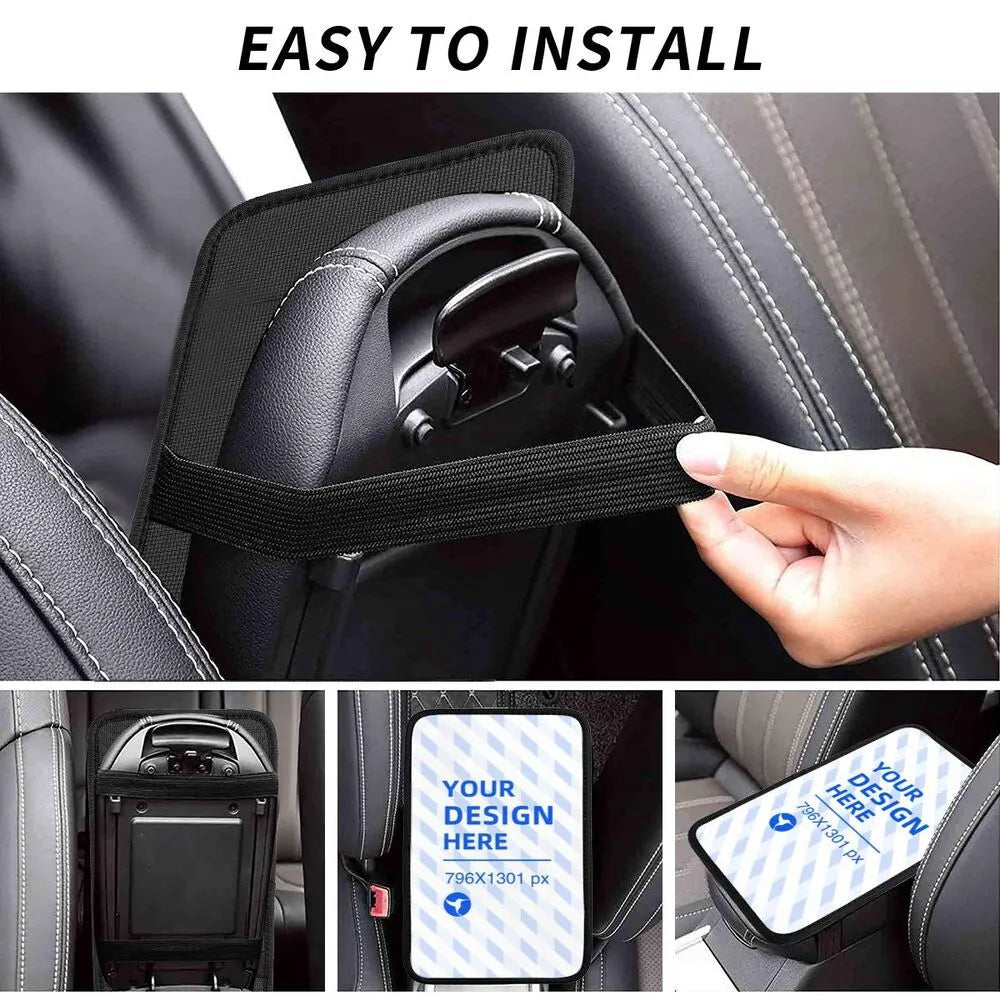 Black neoprene car armrest box cushion with elastic band and non-slip back, one size console pad