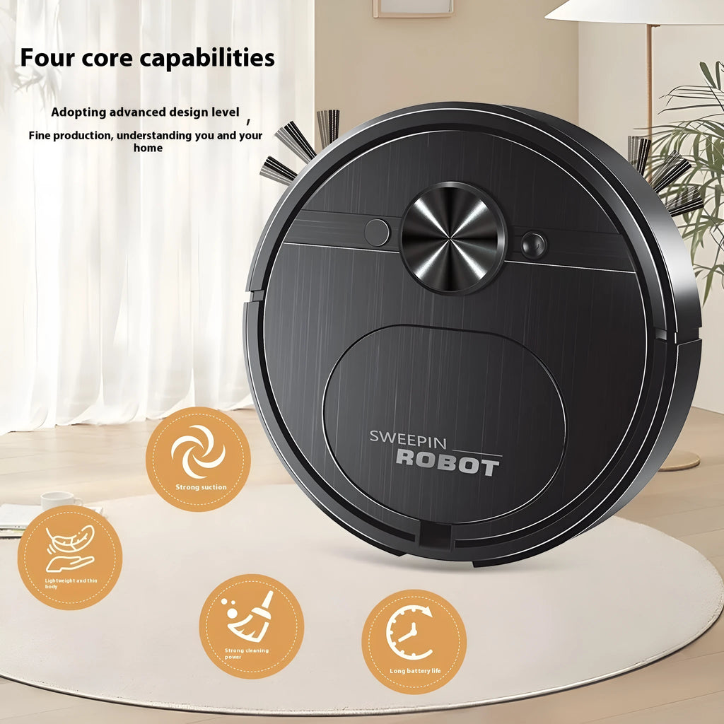 Black or white three-in-one robotic vacuum cleaner with mopping function and USB charging cable
